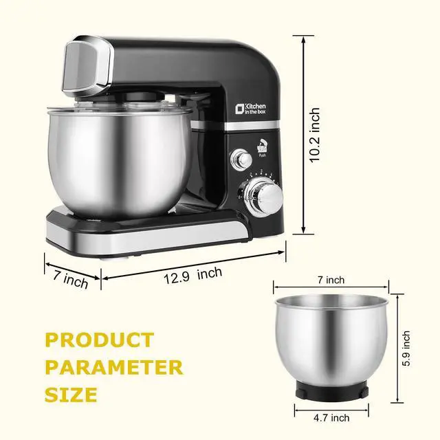 Alt view image 2 of 7 - Stand Mixer,3.2Qt Small Electric Food Mixer,6 Speeds Portable Lightweight Kitchen Mixer for Daily Use with Egg Whisk,Dough Hook,Flat Beater (Black)