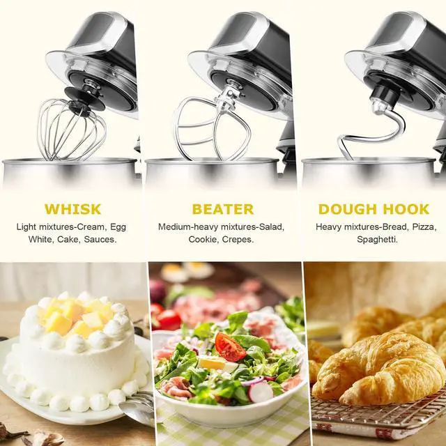 Alt view image 4 of 7 - Stand Mixer,3.2Qt Small Electric Food Mixer,6 Speeds Portable Lightweight Kitchen Mixer for Daily Use with Egg Whisk,Dough Hook,Flat Beater (Black)