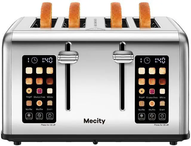 Main image of 4 Slice Toaster with Touch Screen Control, 4 Wide Slots, Stainless Steel Smart Bread Toaster for Bagels, Muffins, Waffles, Dual Control Panel, Timer, Defrost, Reheat, 120V 1650W
