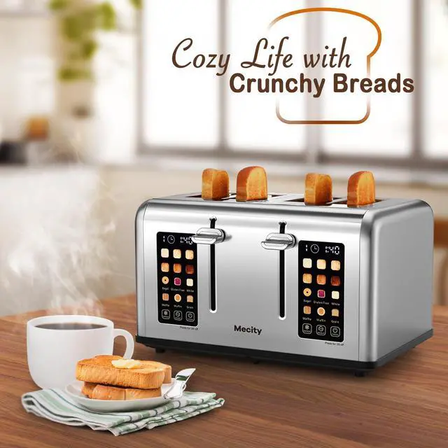 Alt view image 7 of 7 - 4 Slice Toaster with Touch Screen Control, 4 Wide Slots, Stainless Steel Smart Bread Toaster for Bagels, Muffins, Waffles, Dual Control Panel, Timer, Defrost, Reheat, 120V 1650W
