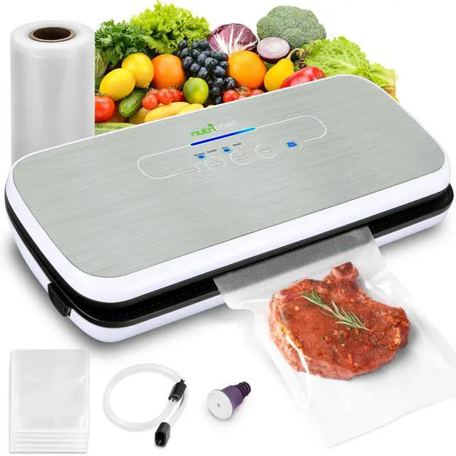 Main image of Food Vacuum Sealer Machine - Automatic Air Sealing System for Dry & Moist Foods, LED Touch Controls, Includes Vacuum Bags, Hose & Wine Stopper, High Suction Power, 14"x6"x3", Silver