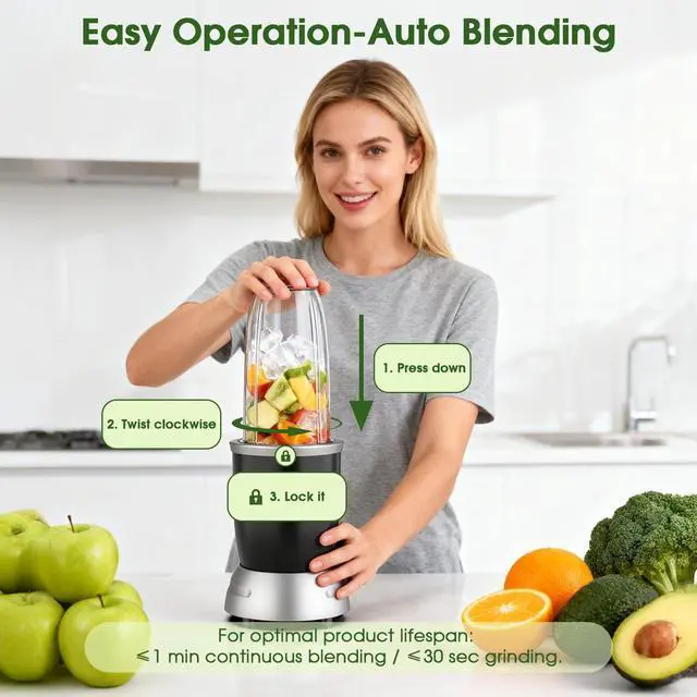 Alt view image 5 of 6 - Smoothie Blender Maker 25000RPM Personal Blender for Shakes and Smoothies with 37 32 23oz Portable Cups Countertop blenders for kitchen, Frozen Drinks, Milkshake, Juice, Ice Crushing, Nuts