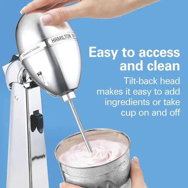 Alt view image 4 of 7 - DrinkMaster Electric Drink Mixer, Retro Milkshake Maker & Milk Frother, 2 Speeds, Extra-Large 28 oz. Stainless Steel Cup, Classic Chrome