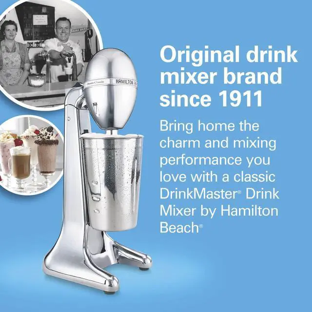 Alt view image 7 of 7 - DrinkMaster Electric Drink Mixer, Retro Milkshake Maker & Milk Frother, 2 Speeds, Extra-Large 28 oz. Stainless Steel Cup, Classic Chrome