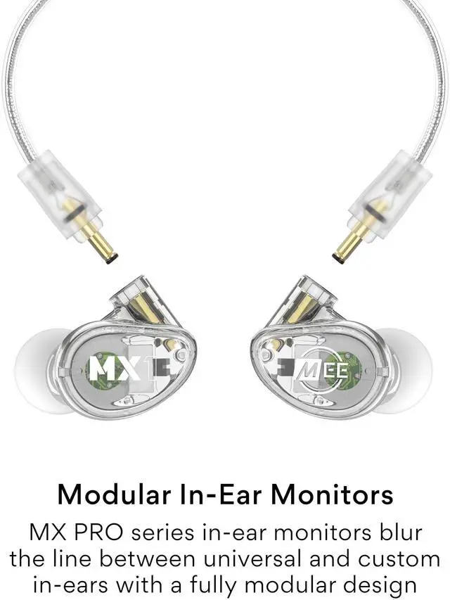 Alt view image 2 of 6 - Professional MX1 PRO Advanced Dynamic Driver Musician's in Ear Monitor Headphones with Balanced Sound, Noise Isolating Earbuds Earphones with Memory Wire, Detachable Cables, Transparent