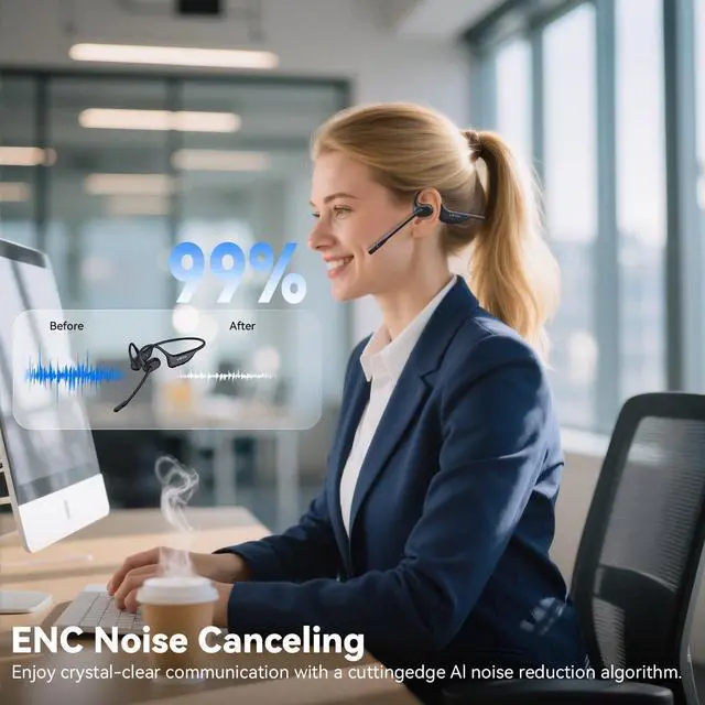 Alt view image 2 of 7 - Open Ear Headphones with Mic, 29g Bluetooth Headset with Microphone, Bluetooth Headphones with Noise Cancelling Mic, Waterproof Non-slip Wireless Headset with Mic for Work, Workout, Driving, Call