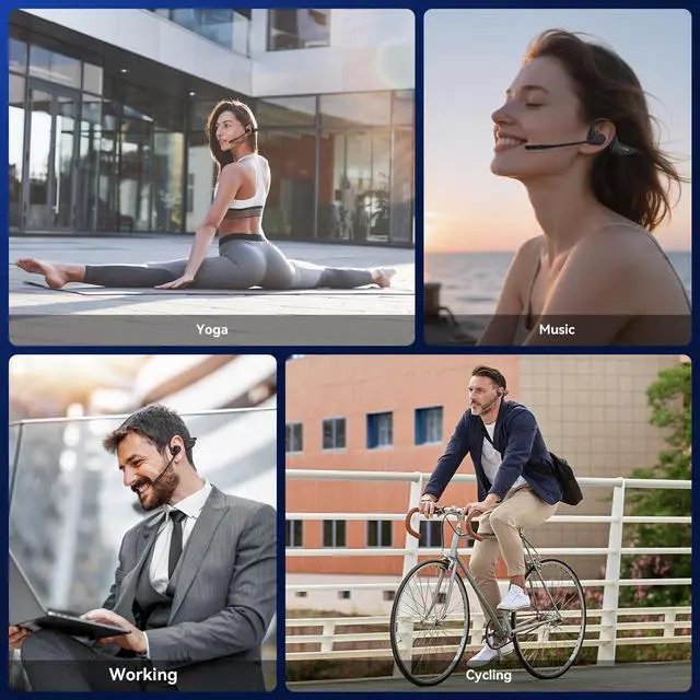 Alt view image 7 of 7 - Open Ear Headphones with Mic, 29g Bluetooth Headset with Microphone, Bluetooth Headphones with Noise Cancelling Mic, Waterproof Non-slip Wireless Headset with Mic for Work, Workout, Driving, Call