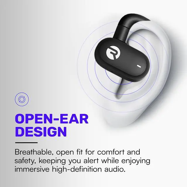 Alt view image 5 of 7 - Fitness Open Earbuds True Wireless Open Ear Bluetooth Headphones, Hook Design, IPX5 Water Resistant, 40 Hours of Battery Life (Black)