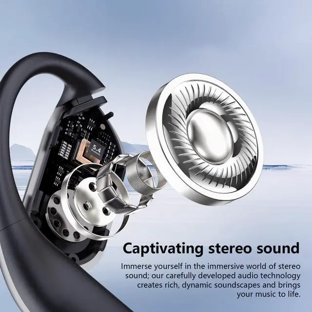 Alt view image 4 of 7 - Open Ear Wireless Earbuds Headphones, Bluetooth 5.4, Built-in Mic, IPX7 Waterproof, LED Display Charging Case,Ear Hooks Clip Ear BudsDesign for Running Fitness Workout Office Game Gym