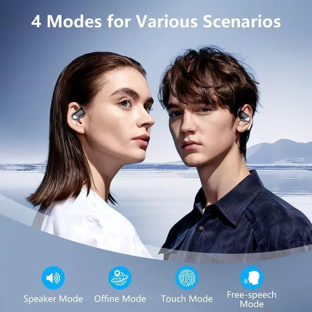 Alt view image 7 of 7 - Open Ear Wireless Earbuds Headphones, Bluetooth 5.4, Built-in Mic, IPX7 Waterproof, LED Display Charging Case,Ear Hooks Clip Ear BudsDesign for Running Fitness Workout Office Game Gym