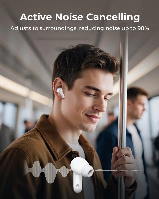 Alt view image 3 of 7 - Wireless Earbuds, Ear Buds Active Noise Cancelling with Charging Case, 6.0 Bluetooth Earbuds with AI Clear Calls, 40H Playtime for Sports & Working, Stereo Sound Headphones for iPhone/Android/iPad