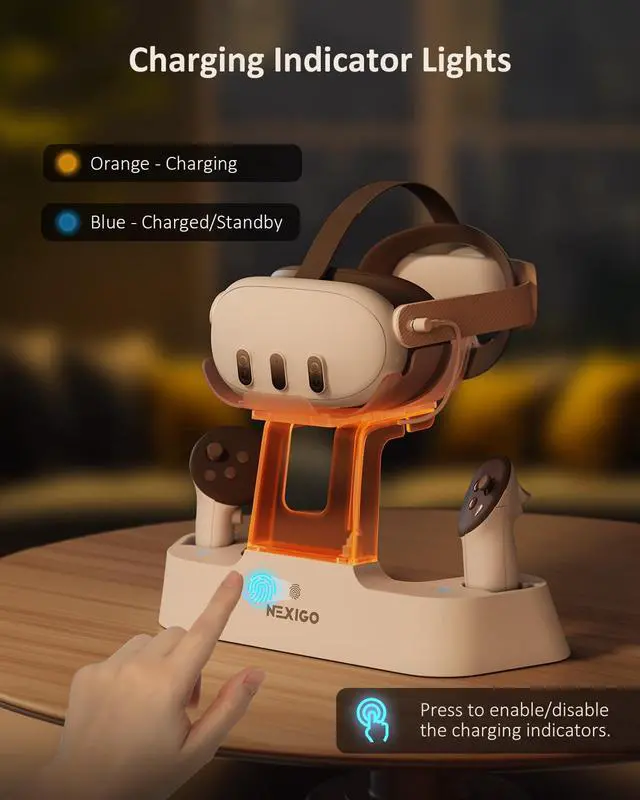 Alt view image 4 of 7 - Enhanced Charging Dock for Meta Quest 3 and 3S, with LED Light [On/Off], [Support Elite Strap with Battery], Headset Display Holder and Controller Mount, Rechargeable Batteries, White