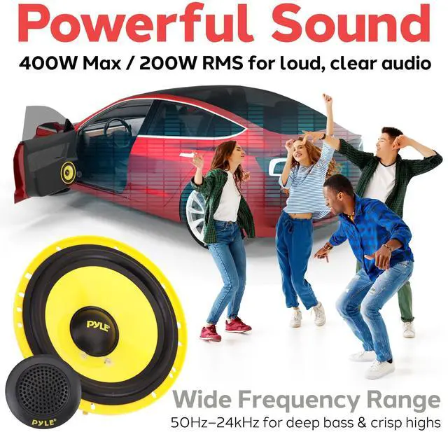 Alt view image 2 of 7 - 2 Way Custom Component Speaker System - 6.5 400 Watt, with Electroplated Plastic Basket, Butyl Rubber Surround & 40 Oz Magnet Structure - Wire Installation Hardware Set Included - PLG6C, Yellow