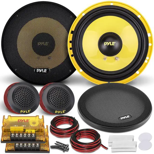 Main image of 2 Way Custom Component Speaker System - 6.5 400 Watt, with Electroplated Plastic Basket, Butyl Rubber Surround & 40 Oz Magnet Structure - Wire Installation Hardware Set Included - PLG6C, Yellow