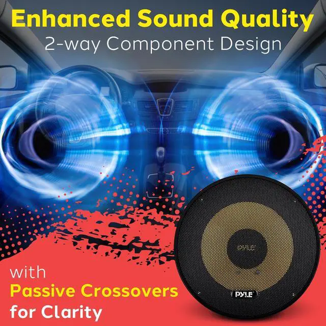 Alt view image 7 of 7 - 2 Way Custom Component Speaker System - 6.5 400 Watt, with Electroplated Plastic Basket, Butyl Rubber Surround & 40 Oz Magnet Structure - Wire Installation Hardware Set Included - PLG6C, Yellow