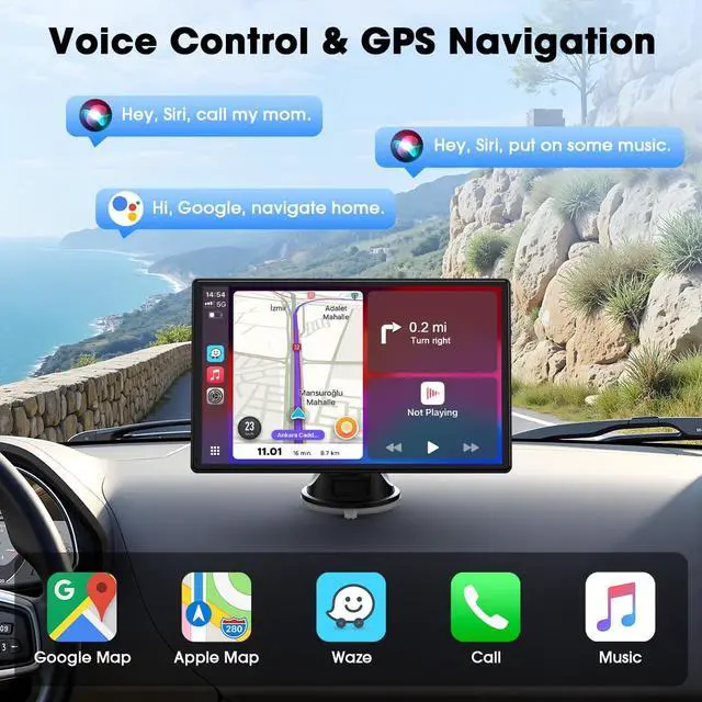 Alt view image 3 of 7 - Carplay Screen for Car, 9'' Wireless CarPlay & Android Auto- Upgrade Portable Touchscreen with Bluetooth, Mirror Link, Voice Control, Hands-Free Calling,Plug & Play Car Play Screen