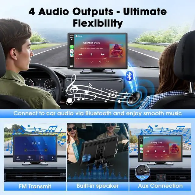 Alt view image 4 of 7 - Carplay Screen for Car, 9'' Wireless CarPlay & Android Auto- Upgrade Portable Touchscreen with Bluetooth, Mirror Link, Voice Control, Hands-Free Calling,Plug & Play Car Play Screen