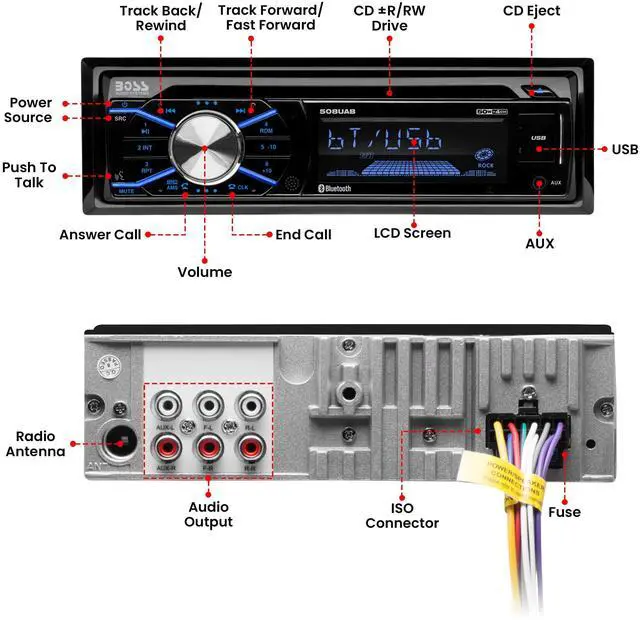 Alt view image 3 of 5 - 508UAB Car Stereo - Single Din, Bluetooth, CD Player, AM/FM Radio Receiver, Aux-in, USB, Built-in Microphone