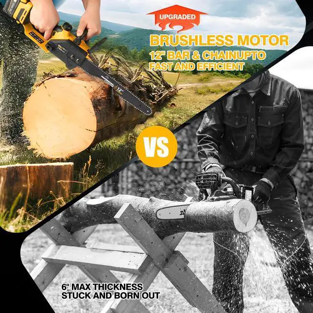 Alt view image 3 of 7 - Brushless Electric Chainsaw 12" Cordless Tool Only for Dewalt 20V/60V Battery with Auto Oiler & Security Lock, for Tree Trimming and Branch Wood Cutting (Tool Only) (for DeWalt 20v Battery)