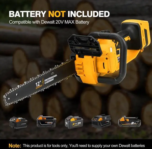 Alt view image 4 of 7 - Brushless Electric Chainsaw 12" Cordless Tool Only for Dewalt 20V/60V Battery with Auto Oiler & Security Lock, for Tree Trimming and Branch Wood Cutting (Tool Only) (for DeWalt 20v Battery)