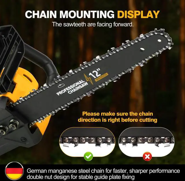 Alt view image 6 of 7 - Brushless Electric Chainsaw 12" Cordless Tool Only for Dewalt 20V/60V Battery with Auto Oiler & Security Lock, for Tree Trimming and Branch Wood Cutting (Tool Only) (for DeWalt 20v Battery)