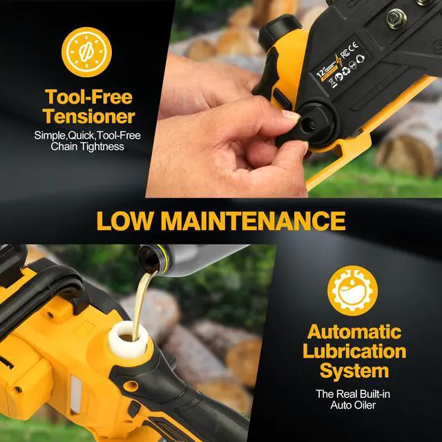 Alt view image 5 of 7 - Brushless Electric Chainsaw 12" Cordless Tool Only for Dewalt 20V/60V Battery with Auto Oiler & Security Lock, for Tree Trimming and Branch Wood Cutting (Tool Only) (for DeWalt 20v Battery)
