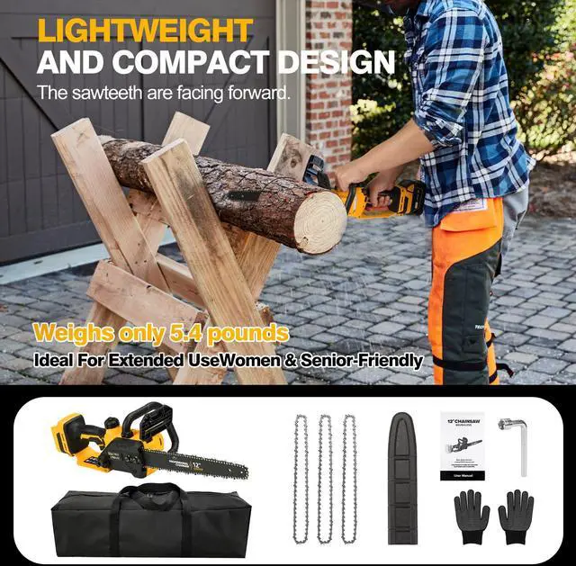 Alt view image 7 of 7 - Brushless Electric Chainsaw 12" Cordless Tool Only for Dewalt 20V/60V Battery with Auto Oiler & Security Lock, for Tree Trimming and Branch Wood Cutting (Tool Only) (for DeWalt 20v Battery)
