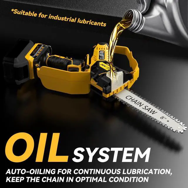 Alt view image 4 of 7 - Mini Chainsaw for Dewalt 20V Max Battery, 8-Inch and 6-Inch 2-IN-1 Cordless Electric Chain saw with Brushless Motor and Auto-Oiler, 800W Hand Mini Chainsaw for Tree Pruning Wood Cutting(No Battery)