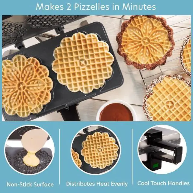 Alt view image 2 of 6 - Pizzelle Maker- Nonstick Electric Holiday Baker Press Makes Two 5-Inch Cookies at Once- Christmas Baking Supplies for Party- Italian Dessert Treat Making with Recipe Guide- Cookie Swap Gift for Her
