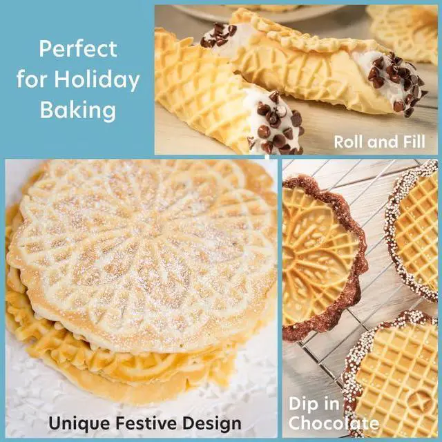Alt view image 4 of 6 - Pizzelle Maker- Nonstick Electric Holiday Baker Press Makes Two 5-Inch Cookies at Once- Christmas Baking Supplies for Party- Italian Dessert Treat Making with Recipe Guide- Cookie Swap Gift for Her