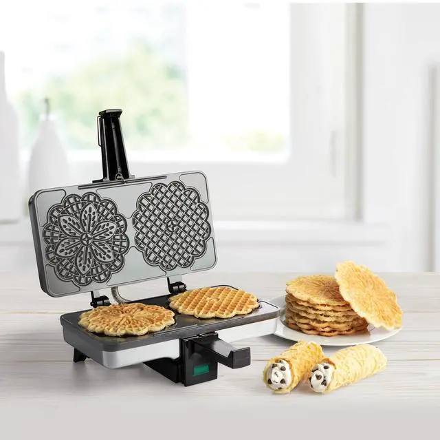 Alt view image 5 of 6 - Pizzelle Maker- Nonstick Electric Holiday Baker Press Makes Two 5-Inch Cookies at Once- Christmas Baking Supplies for Party- Italian Dessert Treat Making with Recipe Guide- Cookie Swap Gift for Her