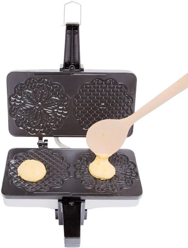 Alt view image 6 of 6 - Pizzelle Maker- Nonstick Electric Holiday Baker Press Makes Two 5-Inch Cookies at Once- Christmas Baking Supplies for Party- Italian Dessert Treat Making with Recipe Guide- Cookie Swap Gift for Her