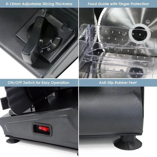 Alt view image 3 of 7 - EMT-625B Ultimate Precision Electric Deli Food Meat Slicer Removable Stainless Steel Blade, Adjustable Thickness, Ideal for Cold Cuts, Hard Cheese, Vegetables & Bread, 7.5, Black