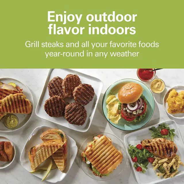 Alt view image 2 of 7 - Steak Lover's Electric Indoor Searing Grill, Nonstick 100 Square, Stainless Steel (25331), Black and Stainless, Medium