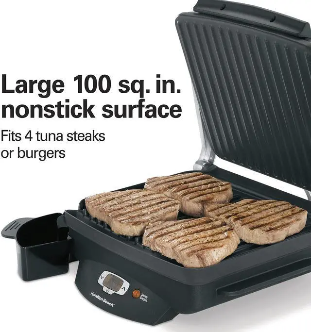 Alt view image 3 of 7 - Steak Lover's Electric Indoor Searing Grill, Nonstick 100 Square, Stainless Steel (25331), Black and Stainless, Medium