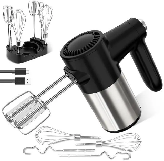 Main image of Cordless Hand Mixer, Digital Display 7 Speed Rechargeable Electric Mixer Handheld with 6 Stainless Steel Attachments Whisks Beaters Dough Hooks & Storage Base, Kitchen Blender for Baking, Eggs, Cakes