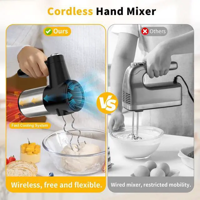 Alt view image 2 of 7 - Cordless Hand Mixer, Digital Display 7 Speed Rechargeable Electric Mixer Handheld with 6 Stainless Steel Attachments Whisks Beaters Dough Hooks & Storage Base, Kitchen Blender for Baking, Eggs, Cakes