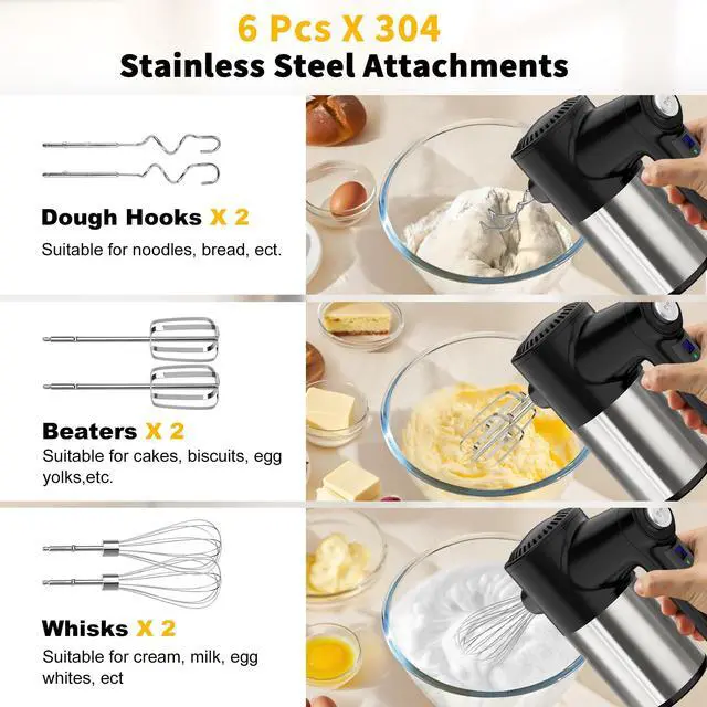 Alt view image 4 of 7 - Cordless Hand Mixer, Digital Display 7 Speed Rechargeable Electric Mixer Handheld with 6 Stainless Steel Attachments Whisks Beaters Dough Hooks & Storage Base, Kitchen Blender for Baking, Eggs, Cakes