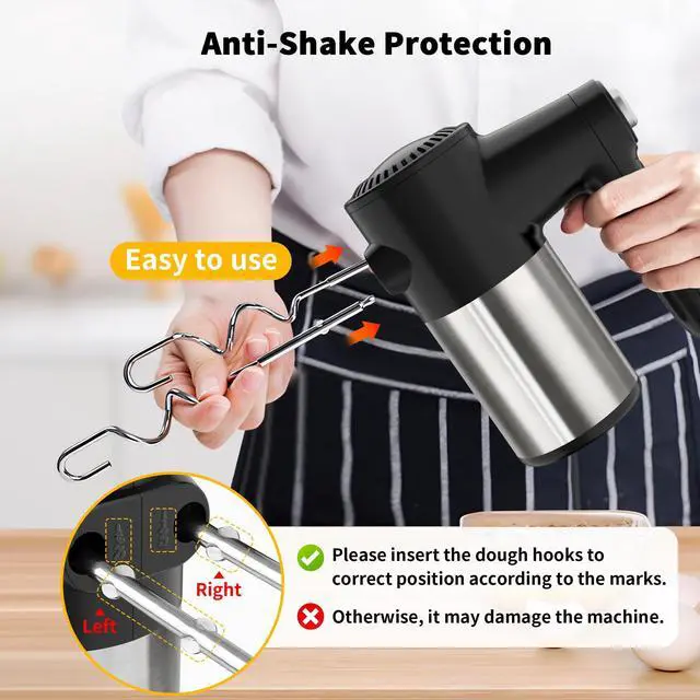 Alt view image 7 of 7 - Cordless Hand Mixer, Digital Display 7 Speed Rechargeable Electric Mixer Handheld with 6 Stainless Steel Attachments Whisks Beaters Dough Hooks & Storage Base, Kitchen Blender for Baking, Eggs, Cakes