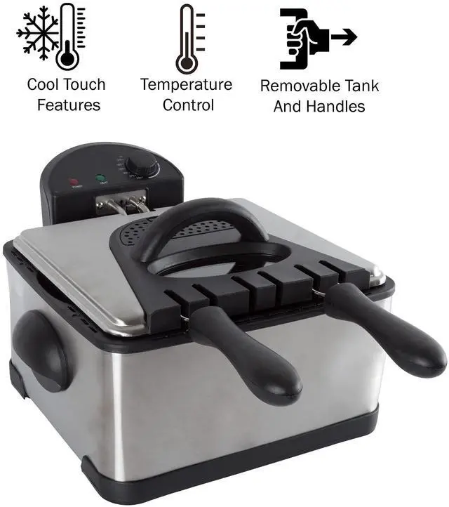 Alt view image 2 of 5 - Deep Fryer - 4-Liter Electric Oil Fryer - 1 Large Basket and 2 Small for Dual Use - Stainless-Steel Cooker with Cool Touch Features by