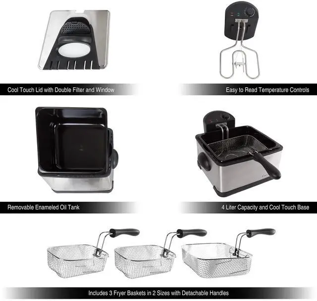 Alt view image 4 of 5 - Deep Fryer - 4-Liter Electric Oil Fryer - 1 Large Basket and 2 Small for Dual Use - Stainless-Steel Cooker with Cool Touch Features by