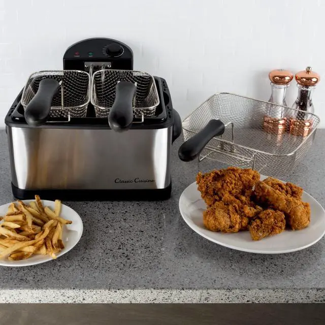 Alt view image 5 of 5 - Deep Fryer - 4-Liter Electric Oil Fryer - 1 Large Basket and 2 Small for Dual Use - Stainless-Steel Cooker with Cool Touch Features by