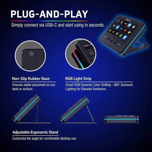 Alt view image 4 of 7 - Macro Keypad, Stream Controller Deck Gaming Streaming Shortcut Keyboard, 18 Programmable Keys Customizable Visual AI Pad USB Soundboard for OBS, YouTube, Desk Office Setup, Laptop, PC, Mac