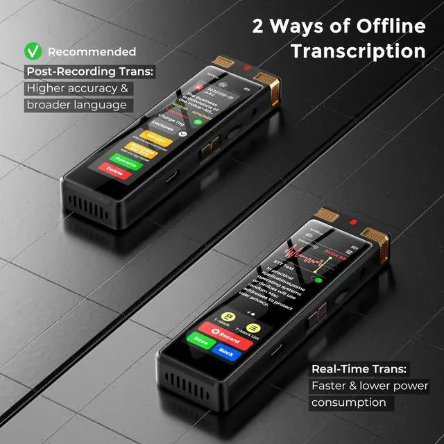 Alt view image 3 of 7 - 136GB AI Voice Recorder, Digital Voice Recorder with Playback, Offline Transcribe and Online Summarize/Mindmap/Translation Base on AI Technology, Voice Activated Audio Recorder (Gold)