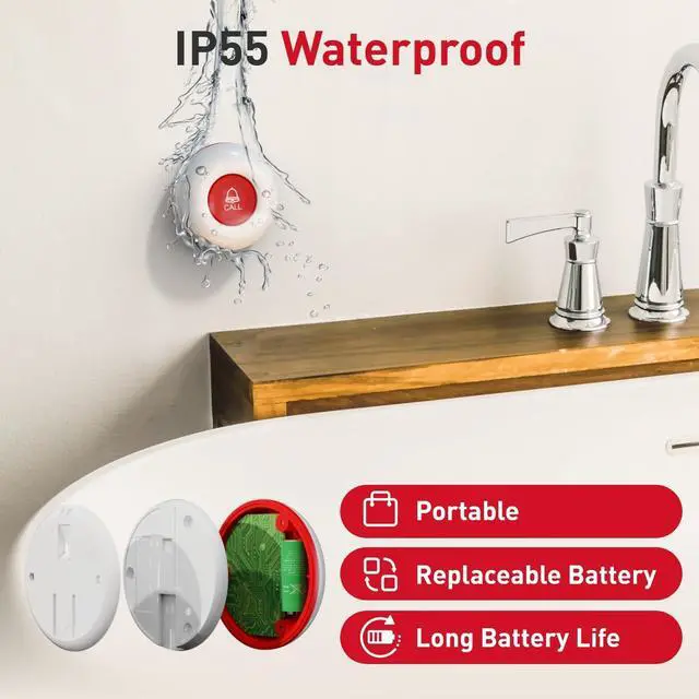 Alt view image 3 of 7 - Wireless Caregiver Pager Call Button Call Bell Medical Alert System for Seniors Patients Elderly at Home 2 Waterproof Transmitters 3 Plugin Receivers