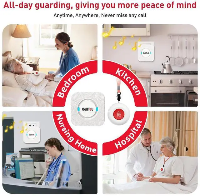 Alt view image 2 of 7 - Wireless Caregiver Pager Call Button Call Bell Medical Alert System for Seniors Patients Elderly at Home 2 Waterproof Transmitters 3 Plugin Receivers