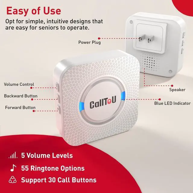 Alt view image 4 of 7 - Wireless Caregiver Pager Call Button Call Bell Medical Alert System for Seniors Patients Elderly at Home 2 Waterproof Transmitters 3 Plugin Receivers