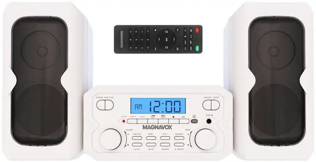 Main image of MM435M-WH 3-Piece Compact CD Shelf System with Digital FM Stereo Radio, Bluetooth Wireless Technology, and Remote Control in White | LCD Display | AUX Port Compatible | 2022 Version |