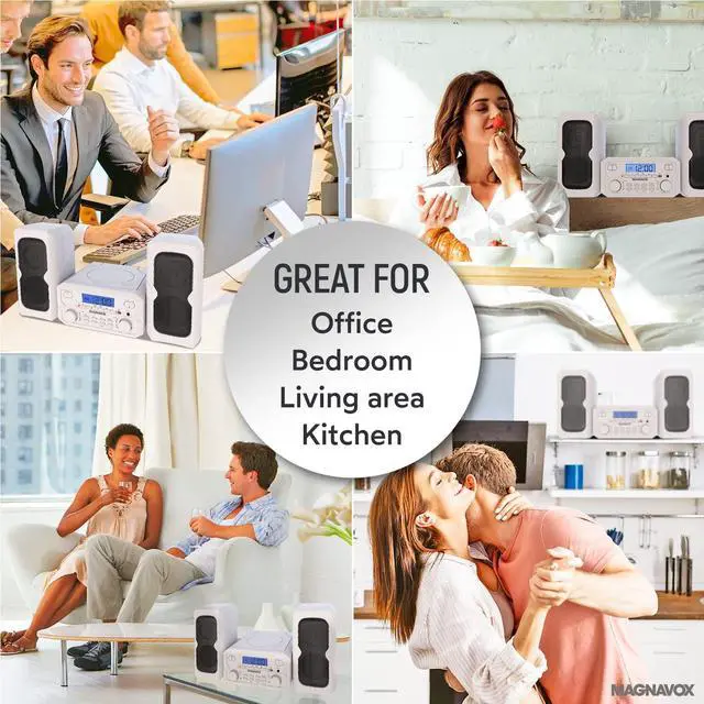 Alt view image 4 of 4 - MM435M-WH 3-Piece Compact CD Shelf System with Digital FM Stereo Radio, Bluetooth Wireless Technology, and Remote Control in White | LCD Display | AUX Port Compatible | 2022 Version |