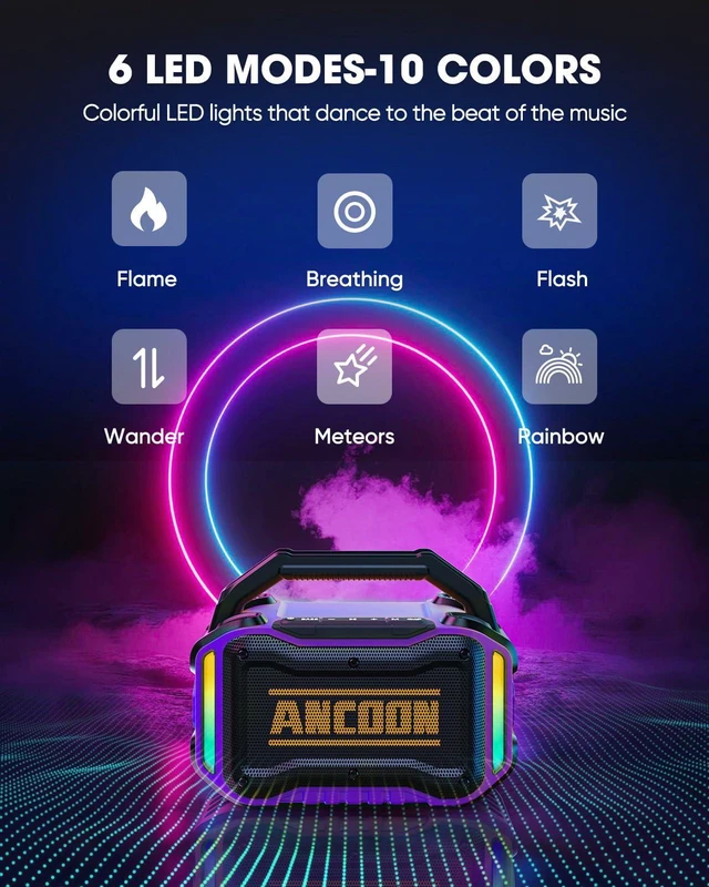 Alt view image 6 of 7 - Speakers Bluetooth Wireless: 80W(Peak) Loud Speaker with Bass, 20H Playtime, IPX6 Waterproof, Large Jobsite Speakers for Work, Outdoor, Workshop, Garage, Portable Speaker with TWS (Purple)